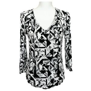 Cupio Black & White Pattern Stretch Blouse With Tassels Size Small